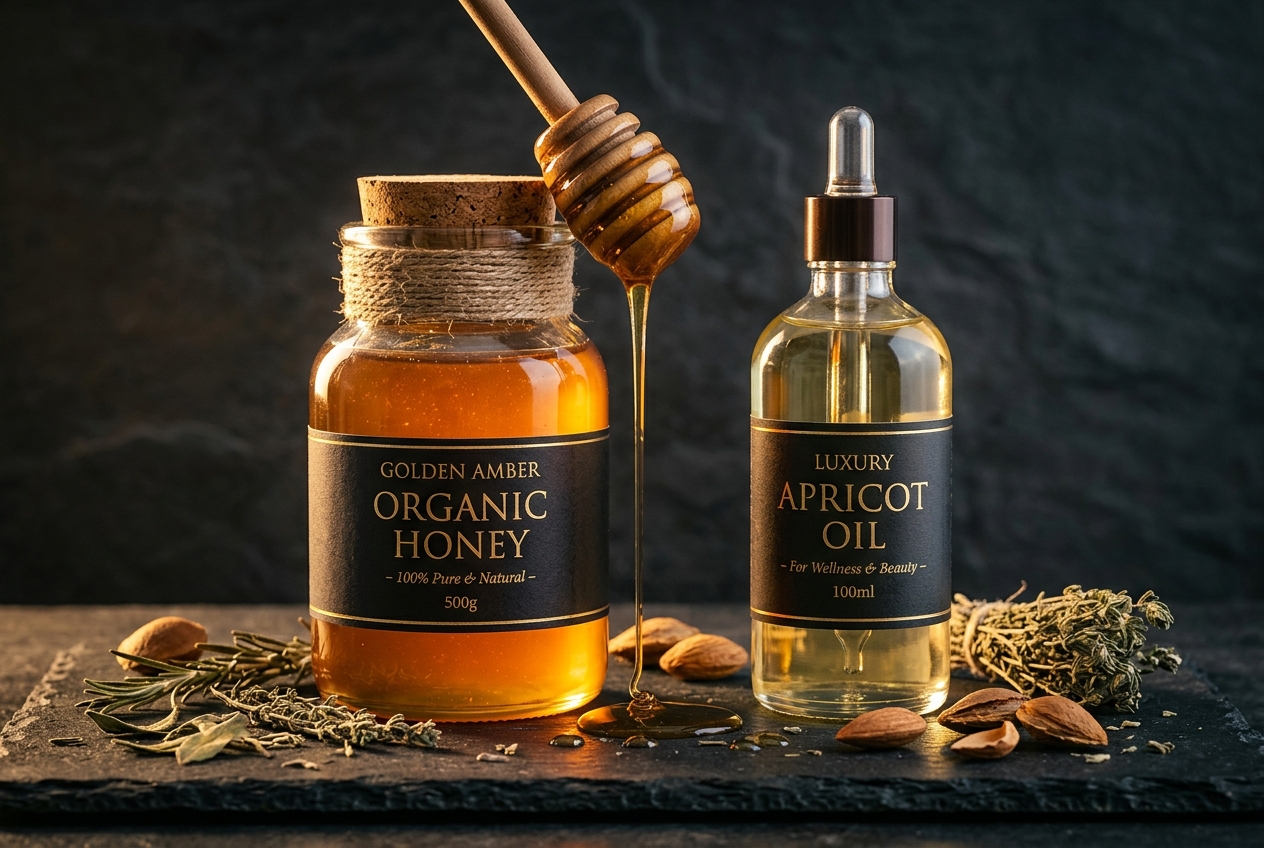 Organic mountain honey and pure apricot oil